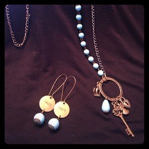 Turquoise and brass look necklace and earrings